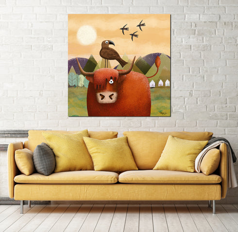 BooBoo the Highland and Bob the Buzzard - Highland Art Canvas